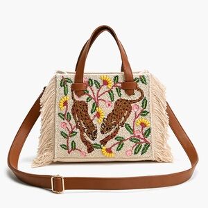 American & Beyond | Temur Leopard Fringe Tote w/ Crossbody Strap